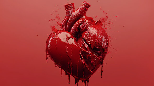 Melted heart 3d render: gory valentine's day artwork ai generated. Vesperal. Illustration