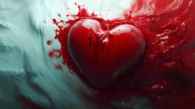 Melted heart 3d render: gory valentine's day artwork ai generated. Vesperal. Illustration