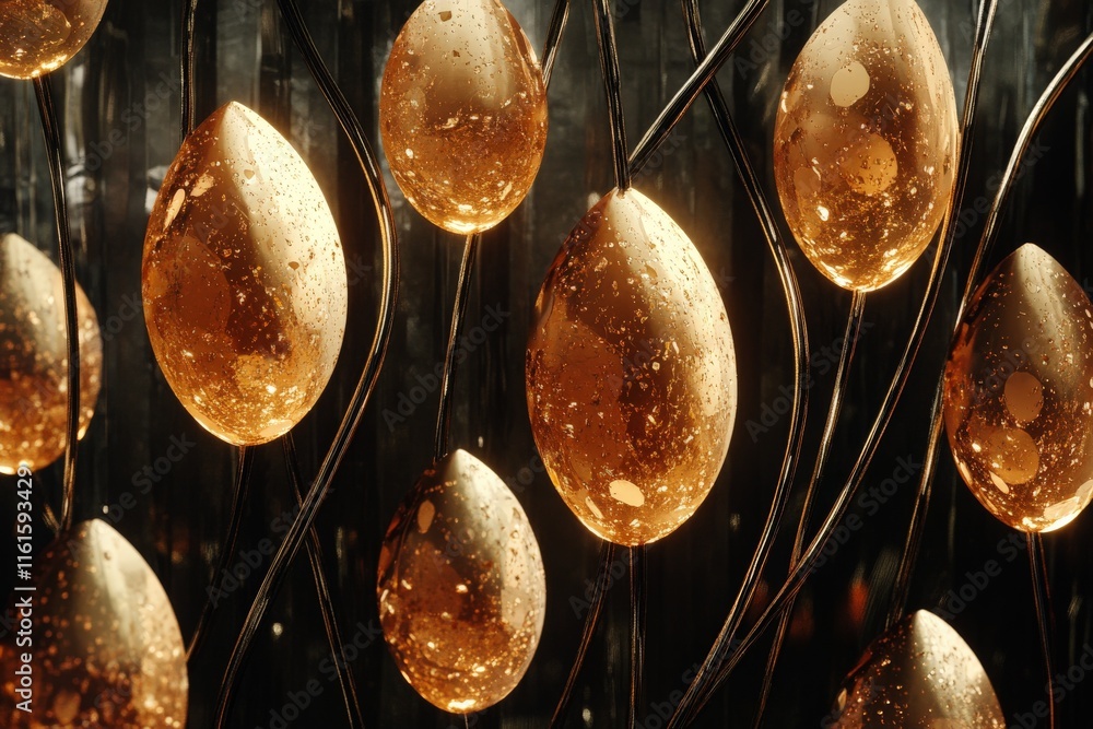 Leinwandbilder Bright golden ovals illuminated against a dark background create a unique artistic display of light and texture