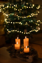 Four Christmas candles symbol of Advent Sundays
