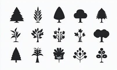 Collection of simple tree and plant icons.