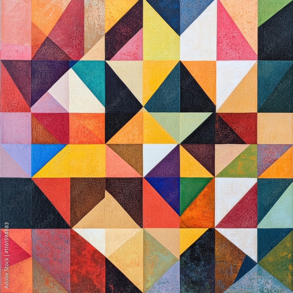 Poster Mosaic inspired triangle pattern showcasing vibrant colors and geometric shapes in a modern art composition. Generative AI
