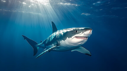 Fototapeta premium Great white shark painting ocean predator art. Vesperal. Illustration