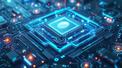 Obraz premium Fingerprint Biometric Security on Futuristic Circuit Board