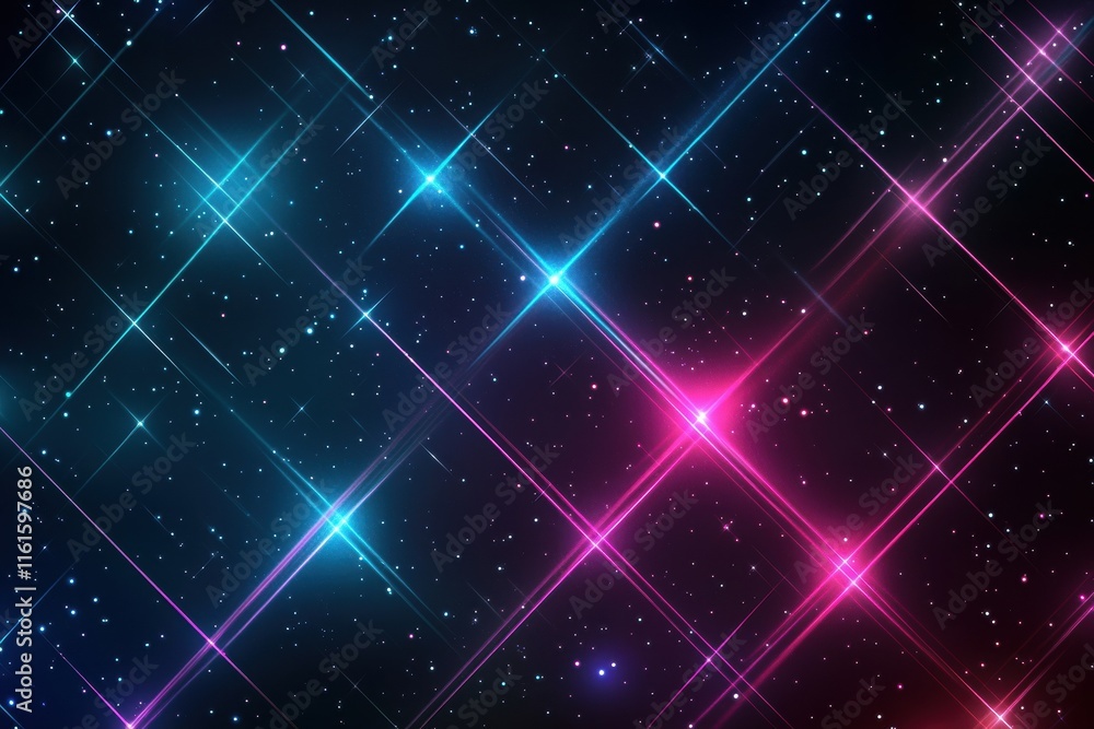 Aufkleber retro 1990s grid pattern featuring colorful stars and a celestial theme in vibrant shades of blue an