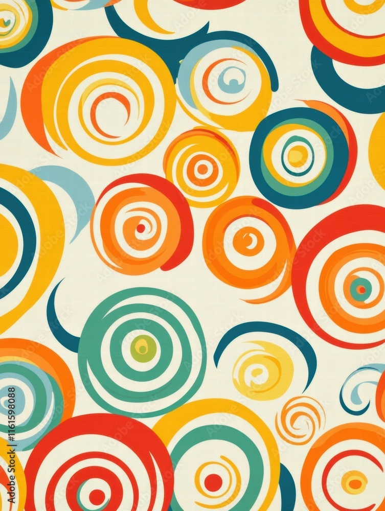 Poster colorful retro spirals and curves in a vibrant 70s inspired pattern. generative ai