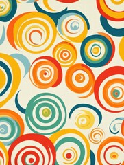 Naklejka premium Colorful retro spirals and curves in a vibrant 70s inspired pattern. Generative AI