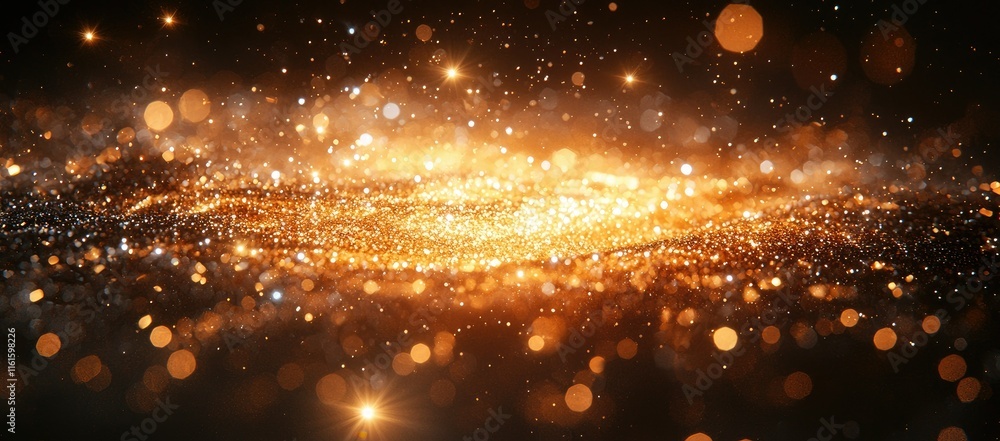 Poster a mesmerizing cosmic scene filled with sparkling stars and glowing particles.