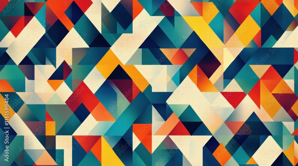 Poster mosaic inspired pattern of colorful triangles creating a vibrant abstract design. generative ai