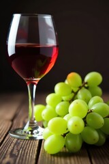 Elegant wine glass, juicy green grapes on wooden table , refreshment, elegant, simple