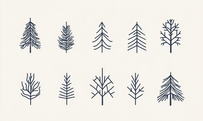 Minimalist line art tree icons set.