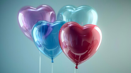 Colorful Heart-Shaped Balloons Floating on a Soft Background
