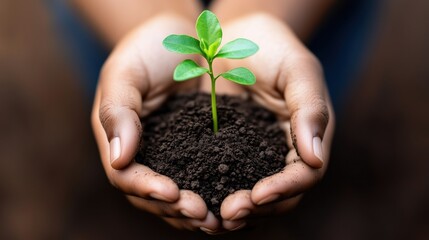 Entrepreneur Holding Plant Sprouting from Coins Symbolizing Growth and Financial Prosperity in Business with Hands Nurturing Growth Conceptualizing Green Investment and Sustainable Development