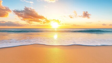 Obraz premium Stunning Beach Sunset Ocean Waves Sandy Shore Golden Hour