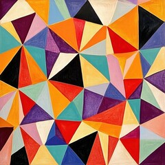 Obraz premium Mosaic inspired pattern of triangles showcasing vibrant colors with geometric arrangement on a canvas surface. Generative AI