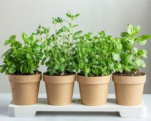 Organic gardening concept with potted plants ready for growth
