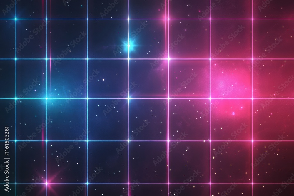 Fototapete retro 1990s grid pattern in vibrant colors, showcasing a dynamic space inspired design and nostalgic