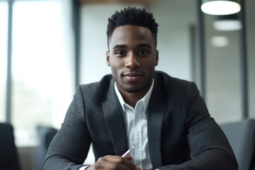 Professional young man confidently discussing strategies in a boardroom