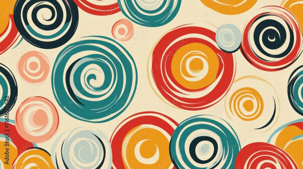 Poster colorful retro inspired spiral pattern in a vibrant 70s color palette on a light background. generat