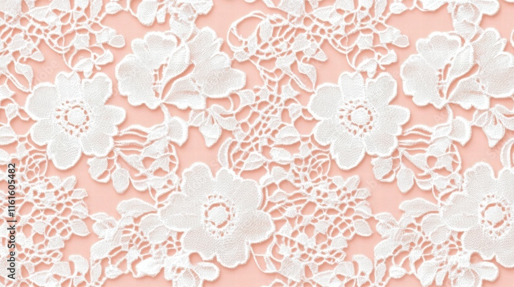Poster Intricate lace inspired seamless pattern with floral designs on a soft pink background. Generative AI