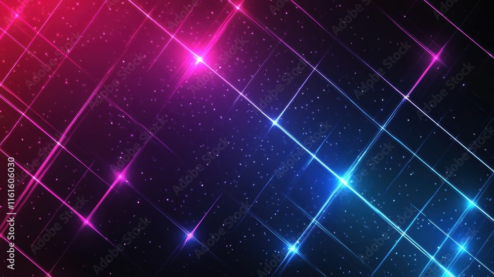 Fototapete retro 1990s grid pattern with vibrant neon colors and star like sparkles creating a nostalgic atmosp