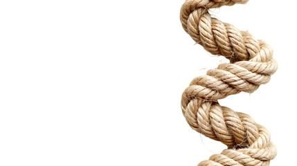 Coiled and curled natural rope, isolated on white background 