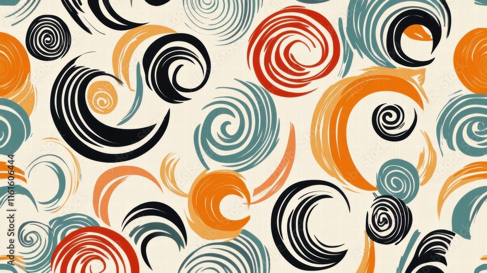 Fototapete colorful retro pattern features spirals and curved lines in vibrant 70s hues creating a lively and e