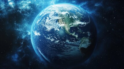 Fototapeta premium Earth glowing in dark space.
