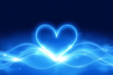 Glowing neon line heart shape on dark blue valentine background.