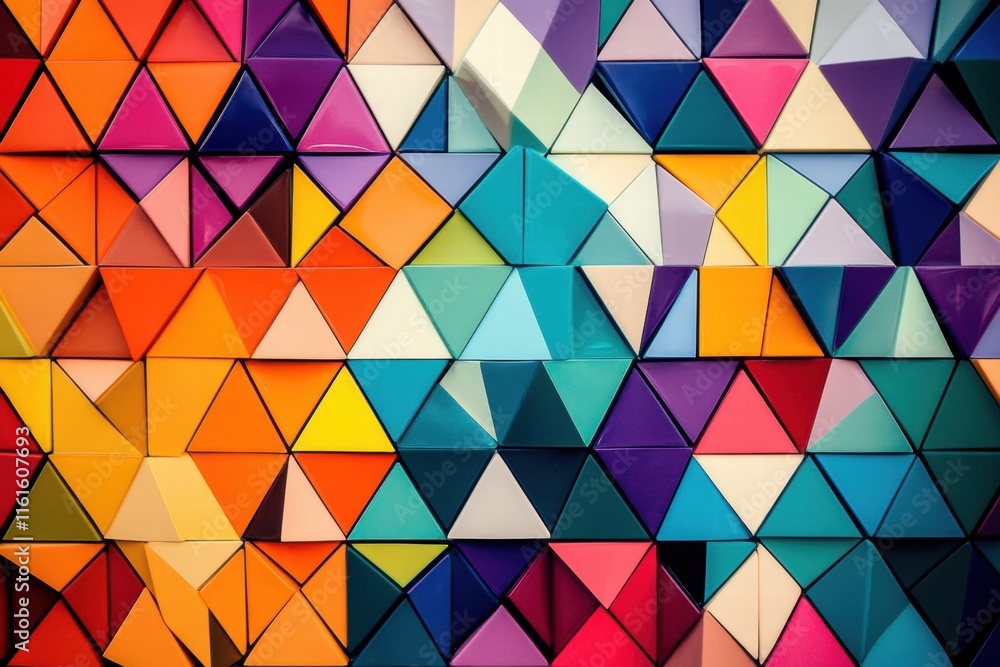 Poster mosaic inspired pattern of colorful triangles creating visual harmony in a vibrant design. generativ