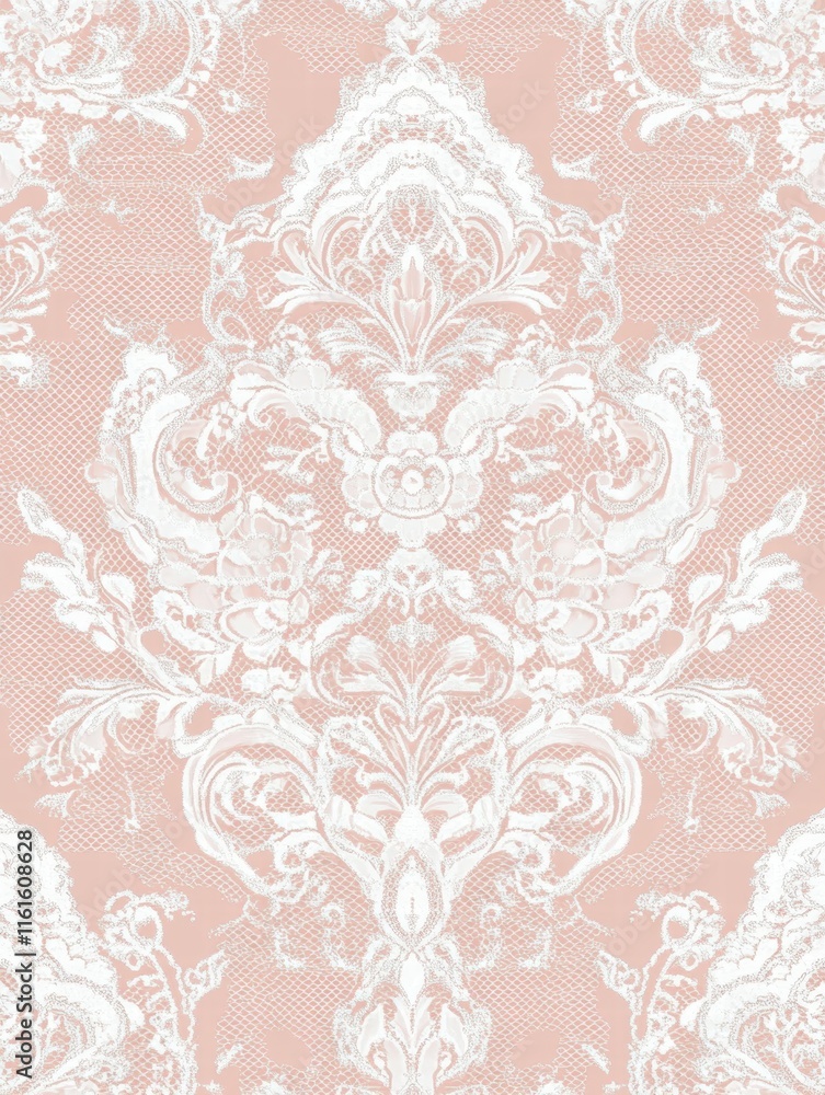 Leinwandbilder Lace inspired seamless pattern with intricate details on a soft pink background in a delicate design. Generative AI