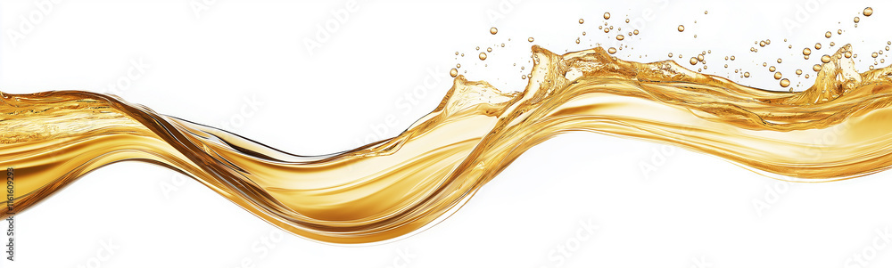 Poster golden liquid splashing and flowing on white background