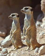 A pair of inquisitive meerkats standing guard in the arid African desert