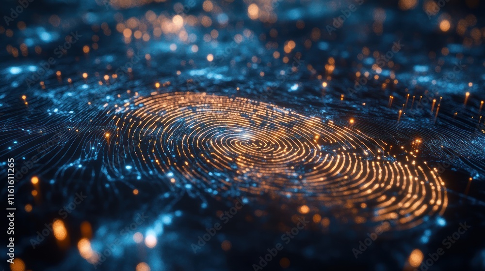 Poster a biometric ai learning concept, showcasing intricate fingerprint designs with machine learning conn
