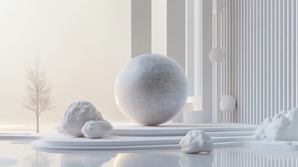 A minimalist AI and machine learning concept with clean lines, geometric forms, and subtle futuristic details