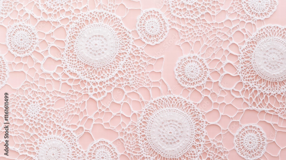 Aufkleber lace inspired seamless pattern featuring delicate white motifs on a soft pink background. generative