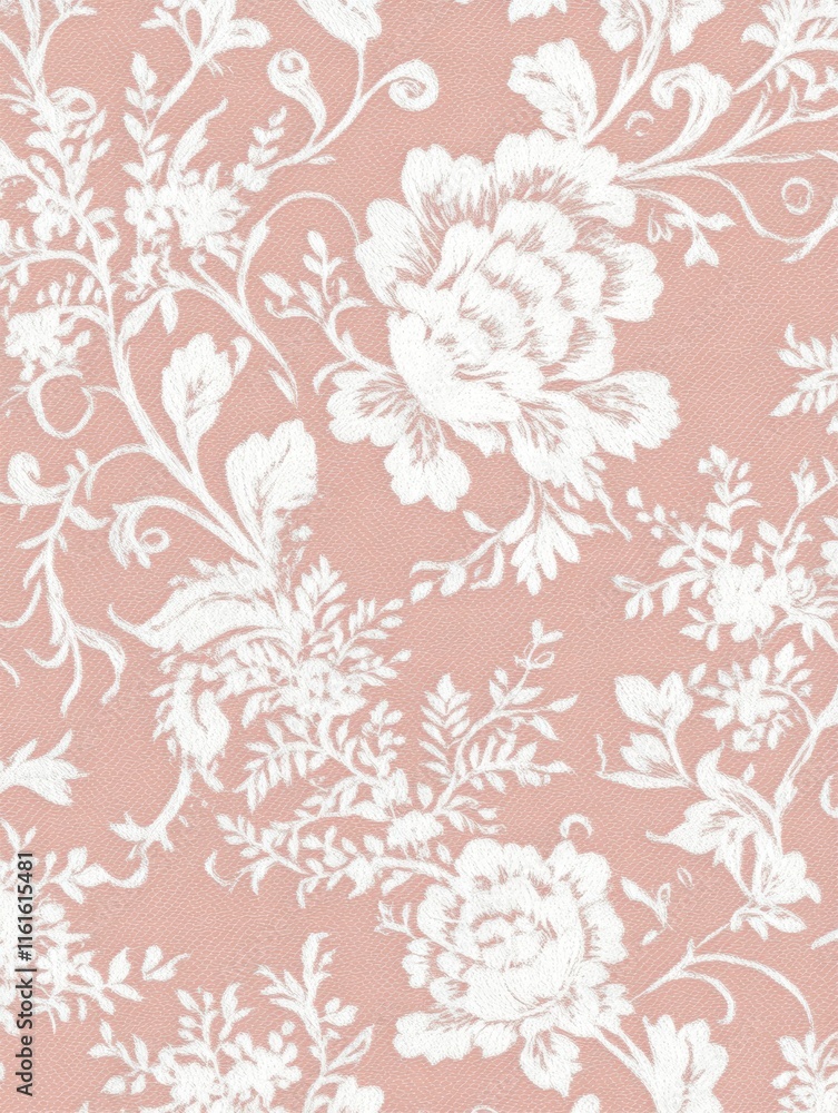 Aufkleber delicate lace inspired seamless pattern in soft pink with floral motifs and intricate details. gener