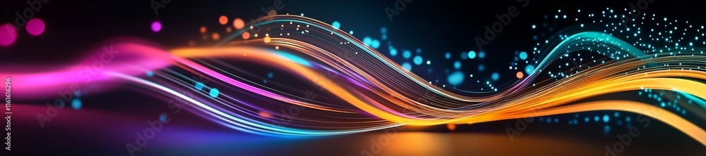 Aufkleber Colorful light trails flowing in a dynamic wave across dark background