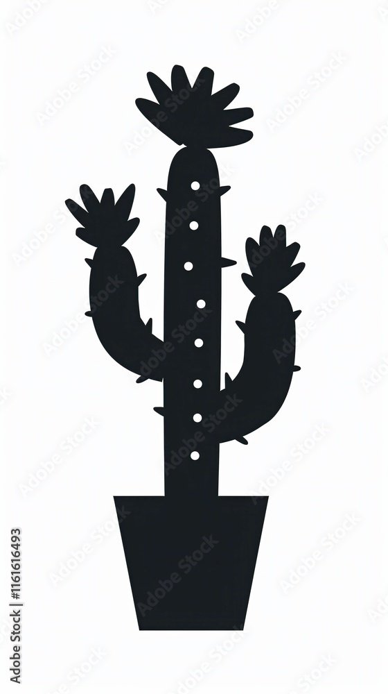 Poster stylized black and white cactus icon with minimalistic design suitable for various graphic design pr