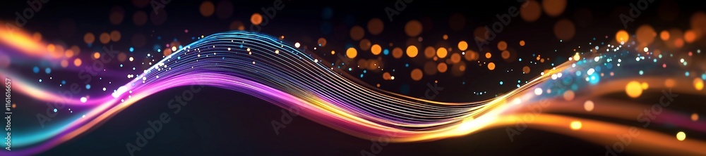 Aufkleber Wavy light trails creating a colorful abstract design with bokeh effect