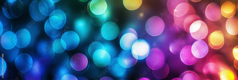 Poster colorful bokeh lights creating festive blurred background