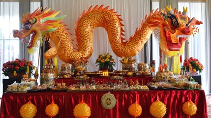 Fototapeta premium Colorful Asian Dragon Decoration for Festive Celebration Display