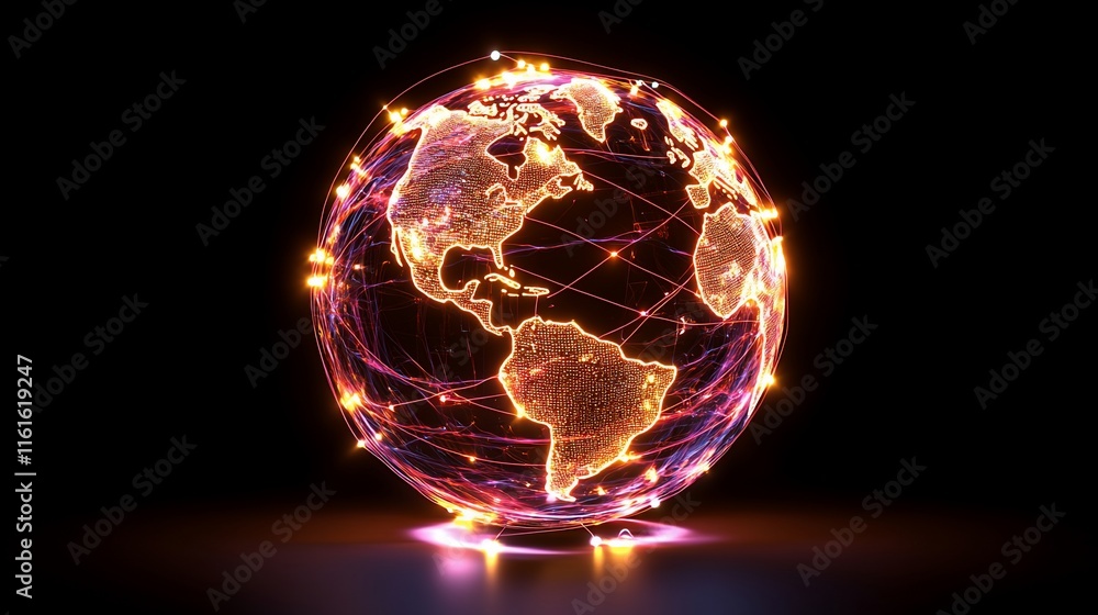 Poster a glowing globe with network connections representing global communication.