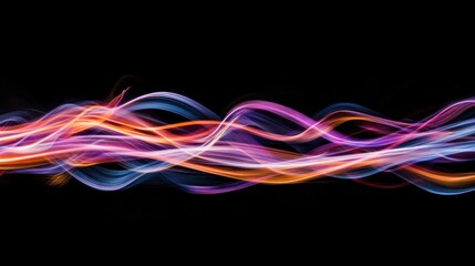 Glowing neon streaks forming minimalist abstract visuals.