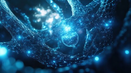 Glowing blue network with advanced tech themes.