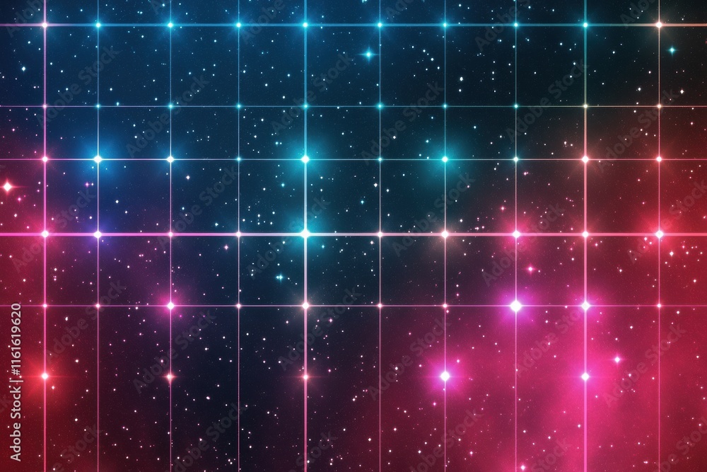 Poster Retro 1990s grid pattern with vibrant colors and stars creating a cosmic atmosphere. Generative AI