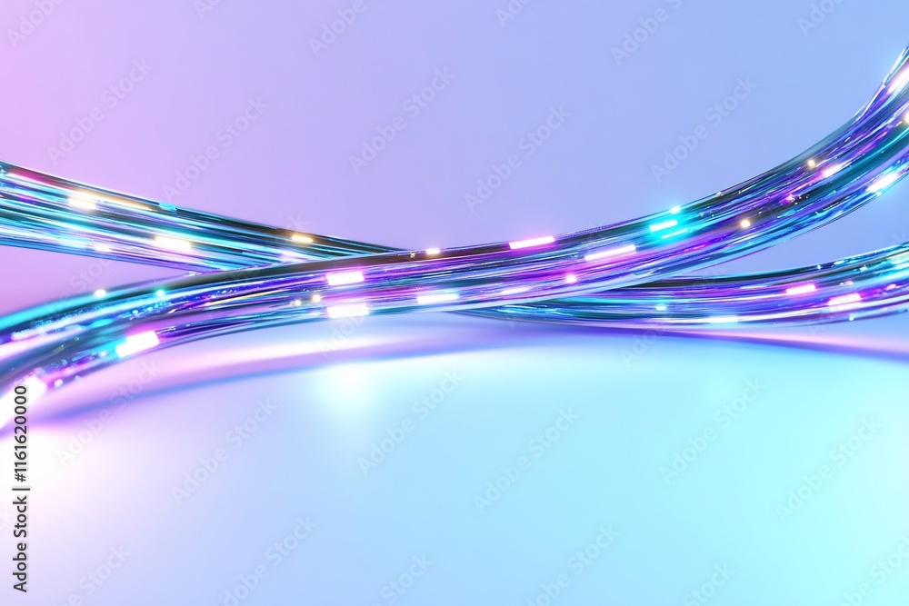Poster colorful illuminated cables intertwining on a soft gradient background.