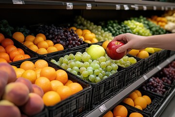 A woman is picking out fruit at a grocery store