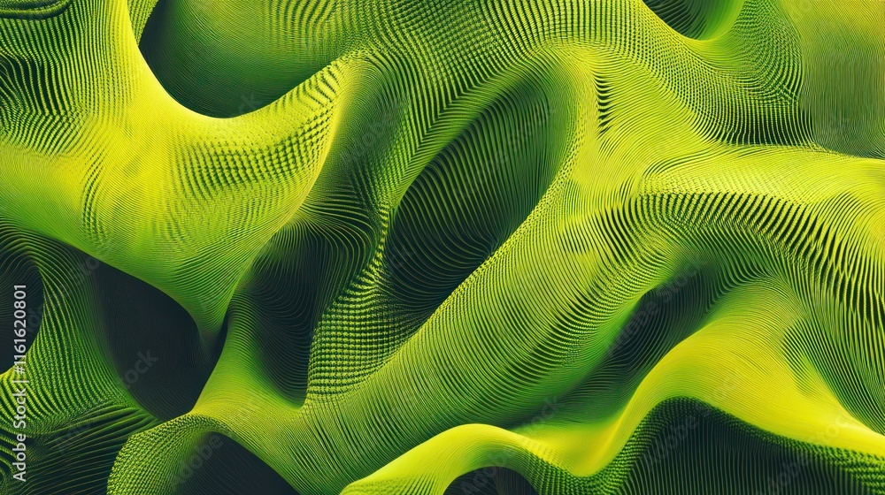 Poster looped green-yellow patterns with a minimalist approach to abstract visuals.