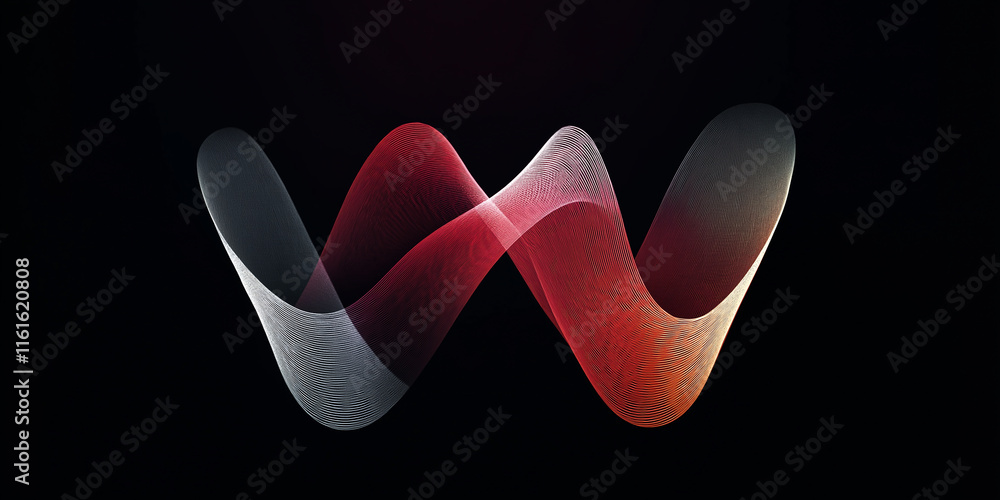 Aufkleber Abstract red and white wavy lines creating a w shape on black background